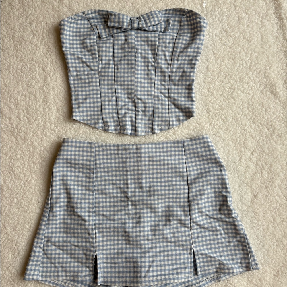 Altar'd State Blue Checkered Mini Skirt Set